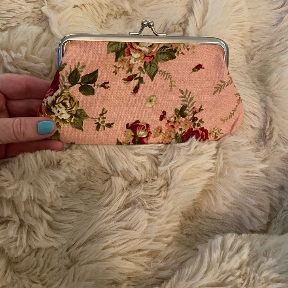Pink and Red Floral Coin or Cosmetic Pouch